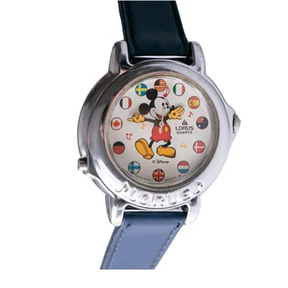 Vintage Mickey Mouse Watch Lorus Quartz International Flags Disney Musical Lorus Mickey Mouse V421-0020 Z0 Watch | World Flags  main image 3